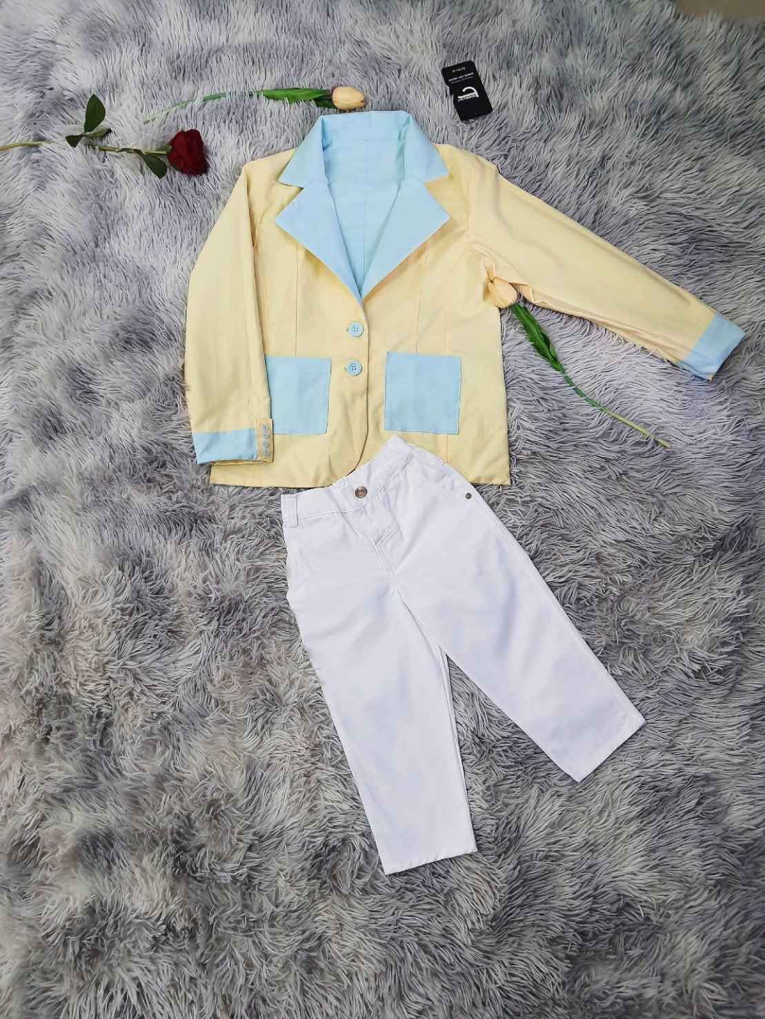 Reversible Kids Suit - Mint &amp; Yellow + White Pants | Reversible Kids Suit - Mint &amp; Yellow
