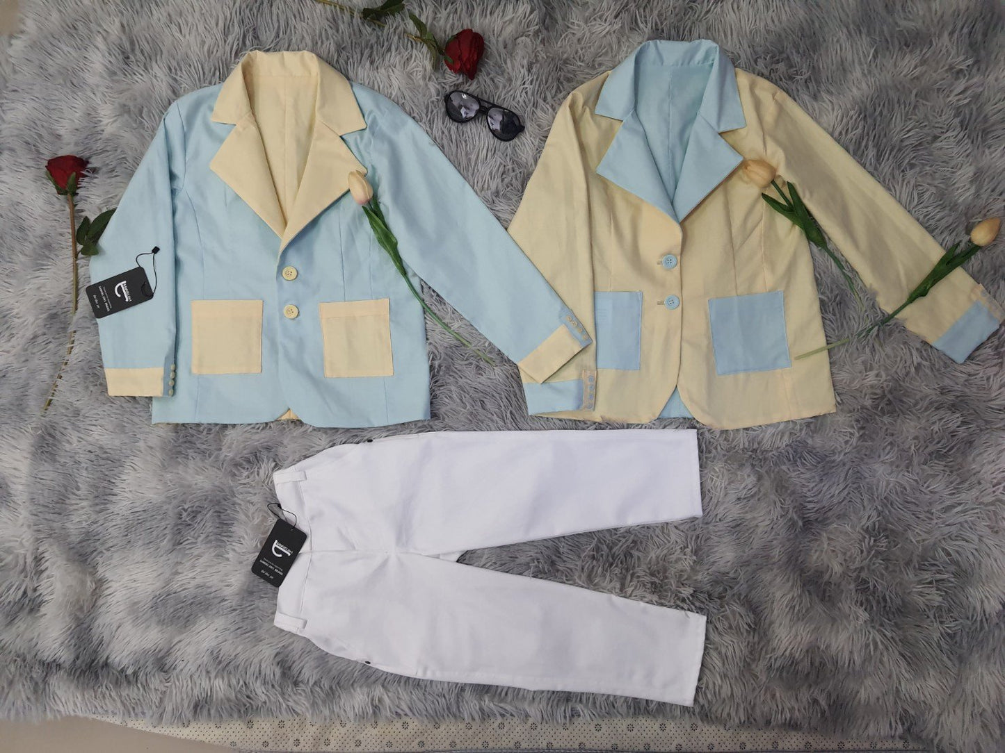 Reversible Kids Suit - Mint &amp; Yellow + White Pants | Reversible Kids Suit - Mint &amp; Yellow