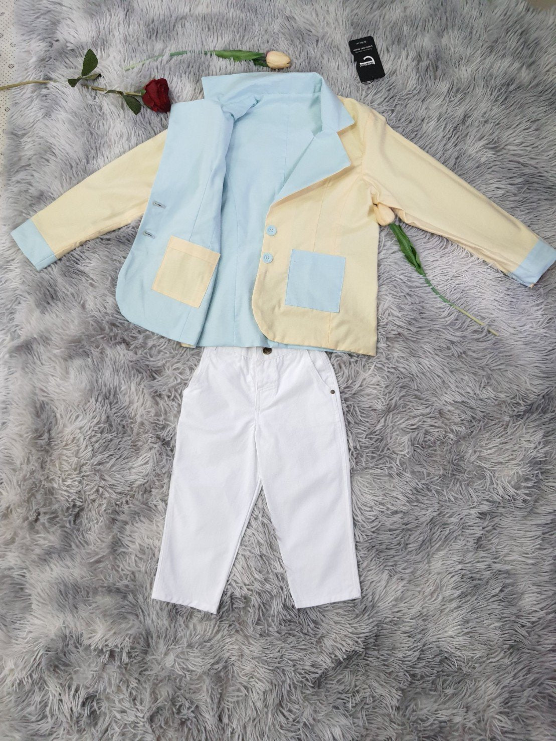 Reversible Kids Suit - Mint &amp; Yellow + White Pants | Reversible Kids Suit - Mint &amp; Yellow