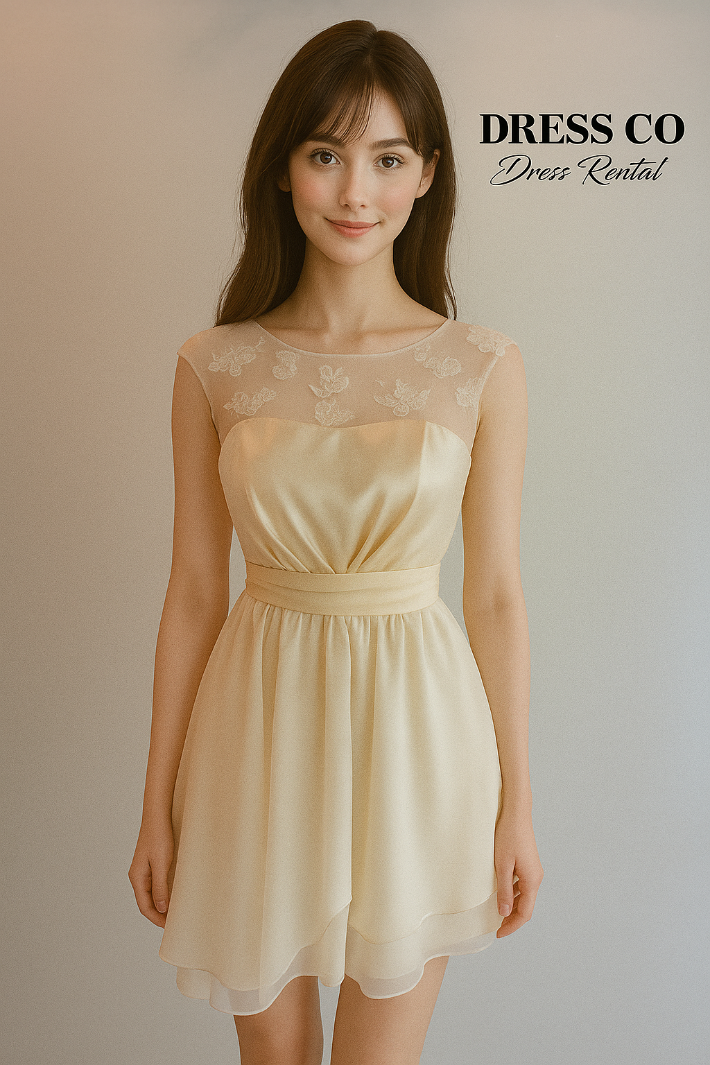 เดรสไอวอรี่ลูกไม้ช่วงอก | Ivory Floral Lace Overlay Dress